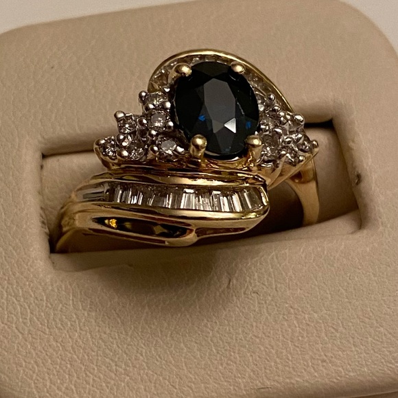 Natural 1.99 Cts Sapphire & Diamond Cluster 14K Yellow Gold Ring Sz 9.5 - Picture 2 of 11